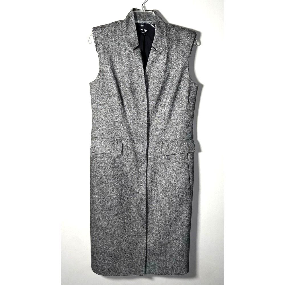 Worth New York Gray‎ Herringbone Wool Blend Longline Tailored Vest Size 4